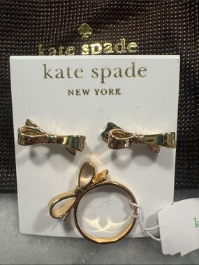 kate spade Gold Bow Kids Ring and Stud Earring Set